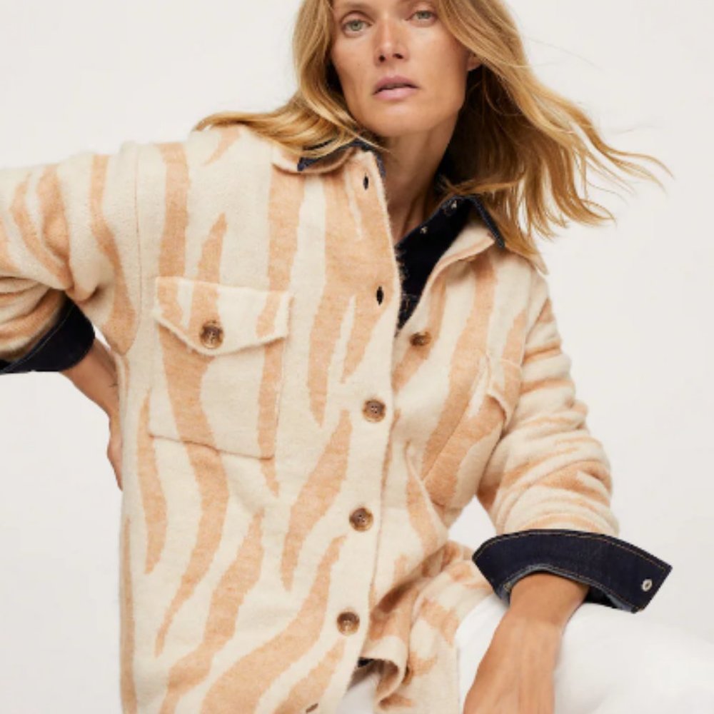 NWT Mango Animal print wool blend cardigan Shacket size M